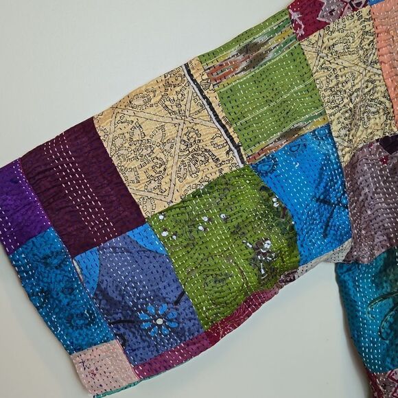 Aratta Silent Journey Patchwork Audrey Silk Kimono Cotragecore Festival Artisan - Picture 7 of 16